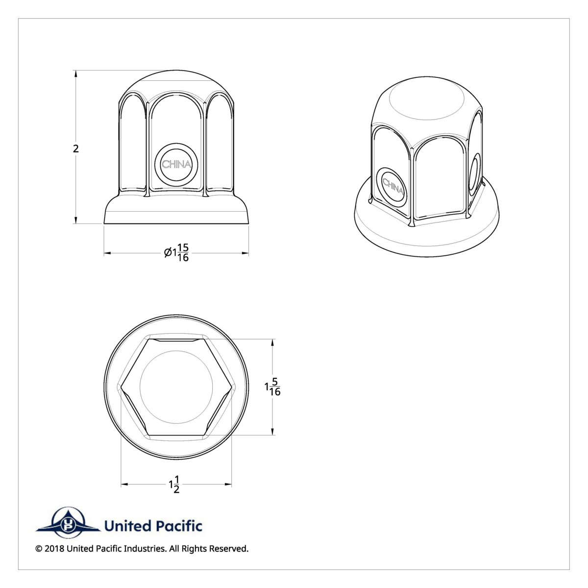 UP - 10002C: 1-1/2" X 2" Chrome Steel Standard Nut Cover With Flange (Pack 10)