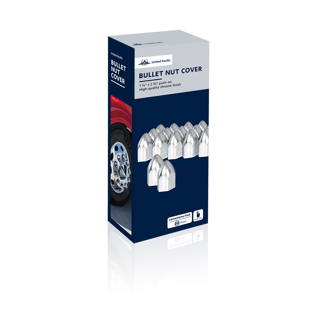 UP - 10047: 1-1/2" X 2-3/4" Chrome Plastic Bullet Nut Covers - Push-On (20-Pack)