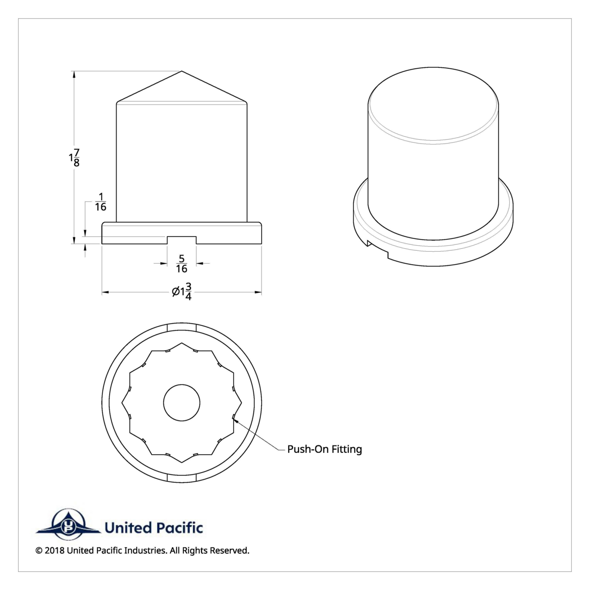 UP - 10091P: 1-1/8" X 1-7/8" Chrome Plastic Pointed Nut Covers - Push-On (10 Pack)