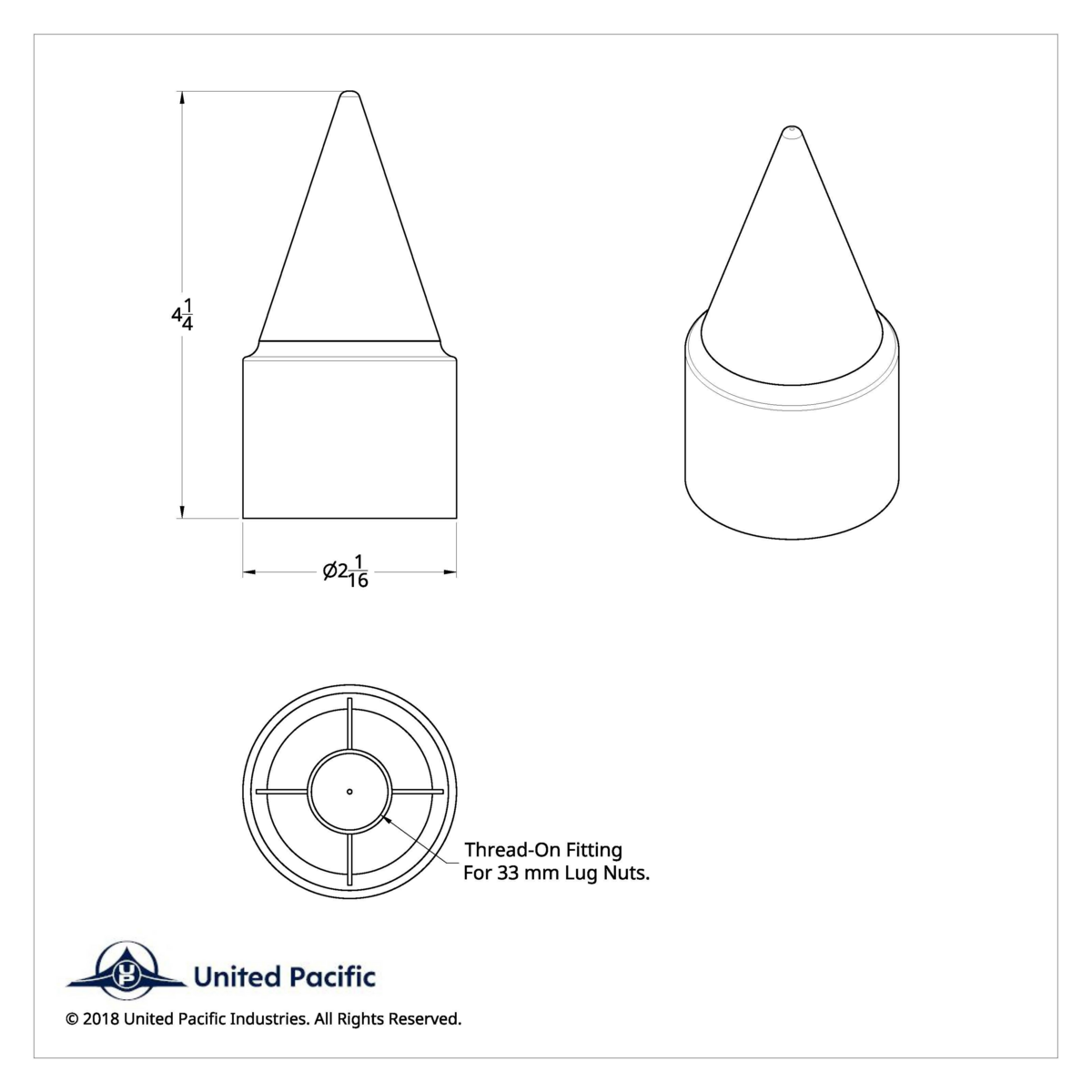 UP - 10778B: 33mm X 4-1/4" Chrome Plastic Stiletto Nut Cover - Thread-On (10-pack)
