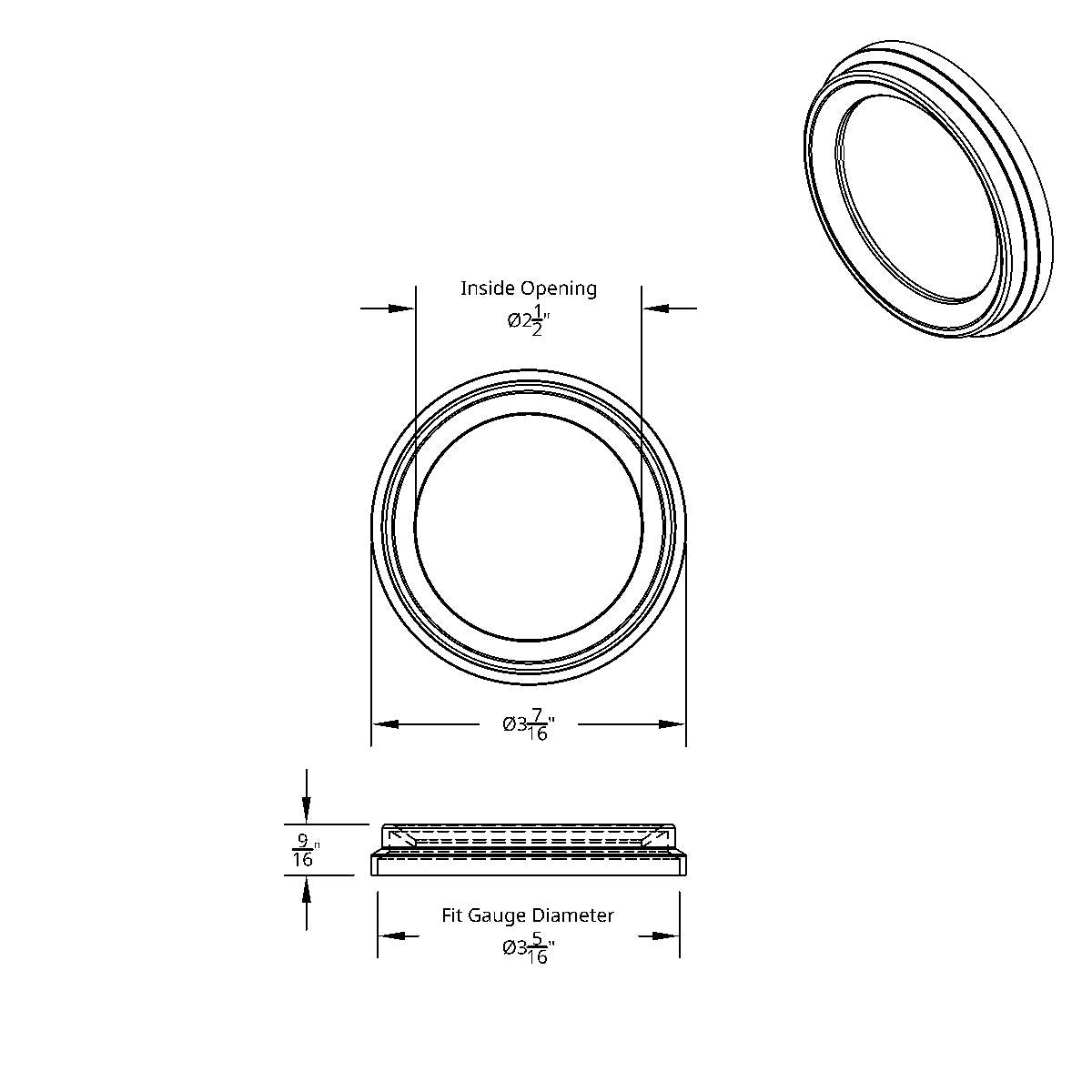 UP - 20577: Pyrometer Gauge Bezel For Kenworth/Peterbilt No Visor - Classic Design