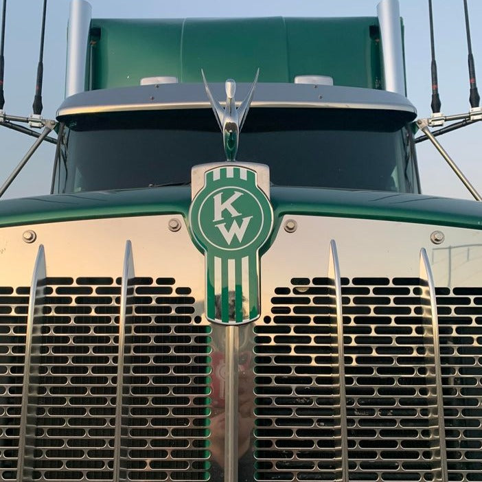 CUSTOM KNOBS-EMKWO-778 : Kenworth Old Style Badge Emblem Chrome / Green