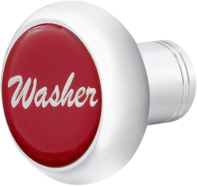 UP - 23446: Chrome Deluxe Dash Knob with Glossy 'Washer' Sticker - Red