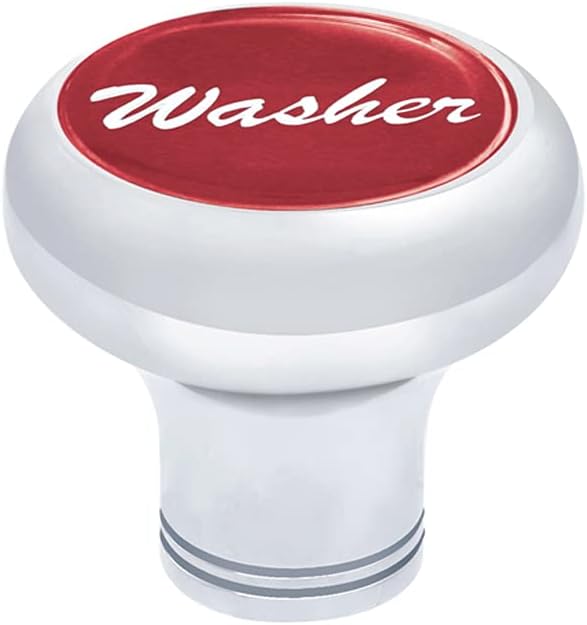 UP - 23446: Chrome Deluxe Dash Knob with Glossy 'Washer' Sticker - Red