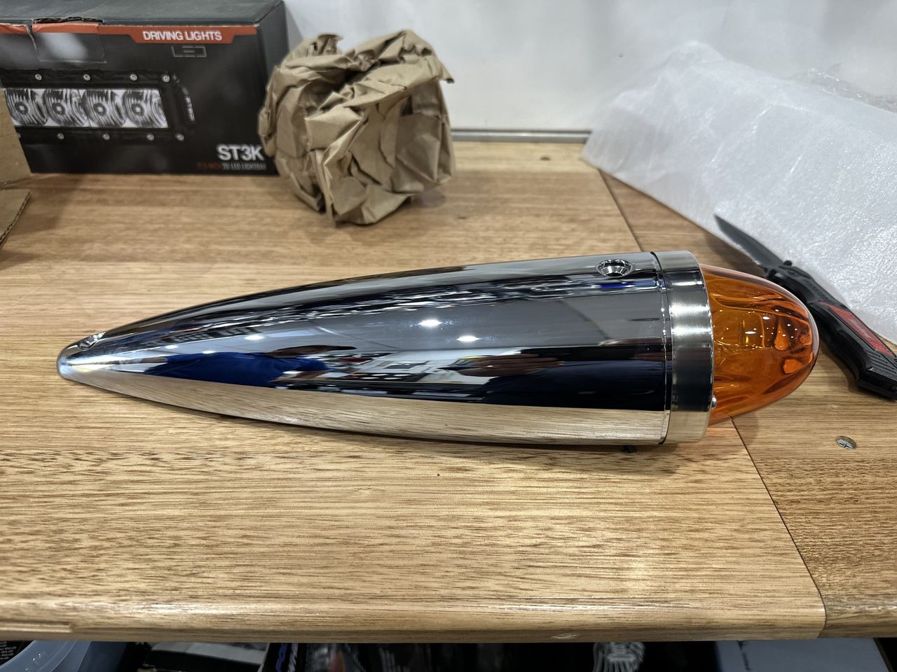 UNITED PACIFIC - 30534 : Chrome Die Cast Torpedo Cab Light w/Watermelon Glass Lens & 1156 Bulb - Amber