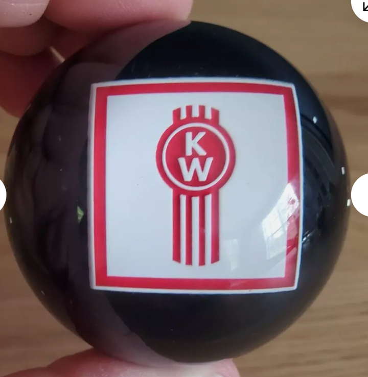 GS-KY13  : Black Round Gear Shifter Knob with Square white/red KW Kenworth Logo