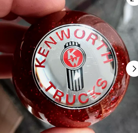 OSS-RRKT : Red Glitter Round Shifter Knob with Chrome Kenworth Trucks Style