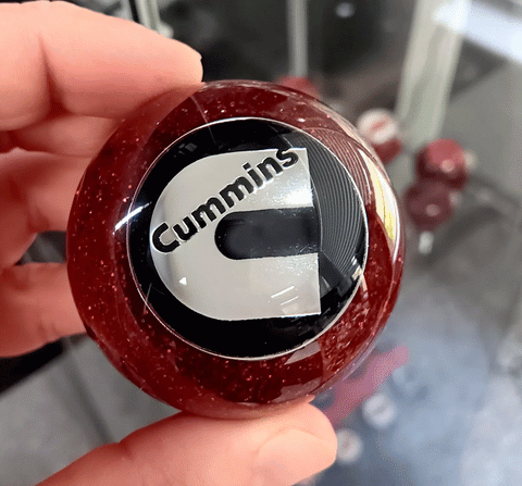 OSS-RRCUM : Red Glitter Round Shifter Knob with Cummins Logo