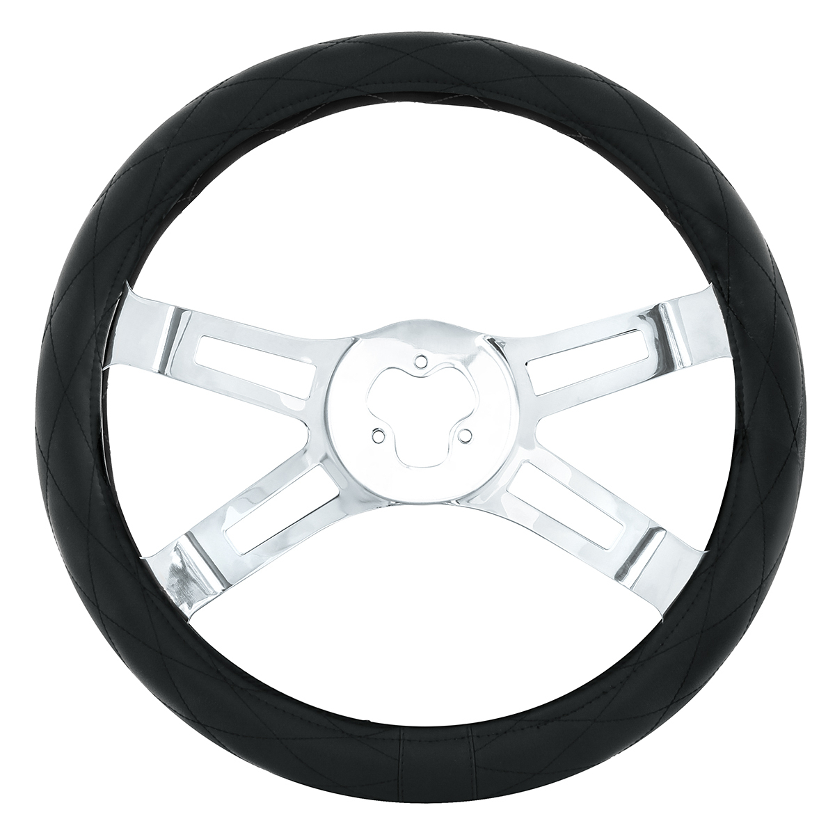 UP - 70118: 18" Crystal Stitched Leather Steering Wheel Cover - Black Stitching
