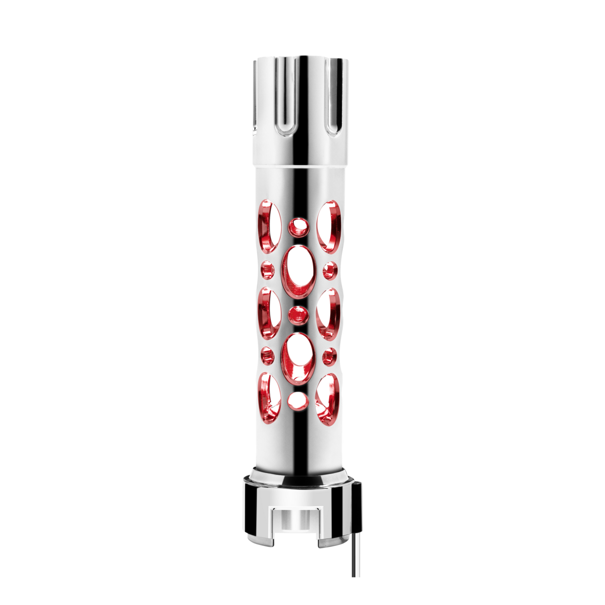 UNITED PACIFIC - 70725 : Austin Style Gun Cylinder Gearshift Knob With LED 13/15/18 Speed Adapter - Chrome/Red LED