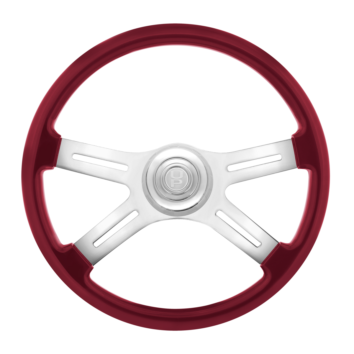 UP - 88368 - 18" Candy Color 4 Spoke Steering Wheel With Chrome Horn Bezel And Horn Button-Candy Red
