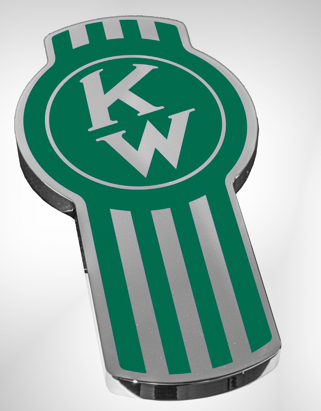 CUSTOM KNOBS-EMKWO-778 : Kenworth Old Style Badge Emblem Chrome / Green