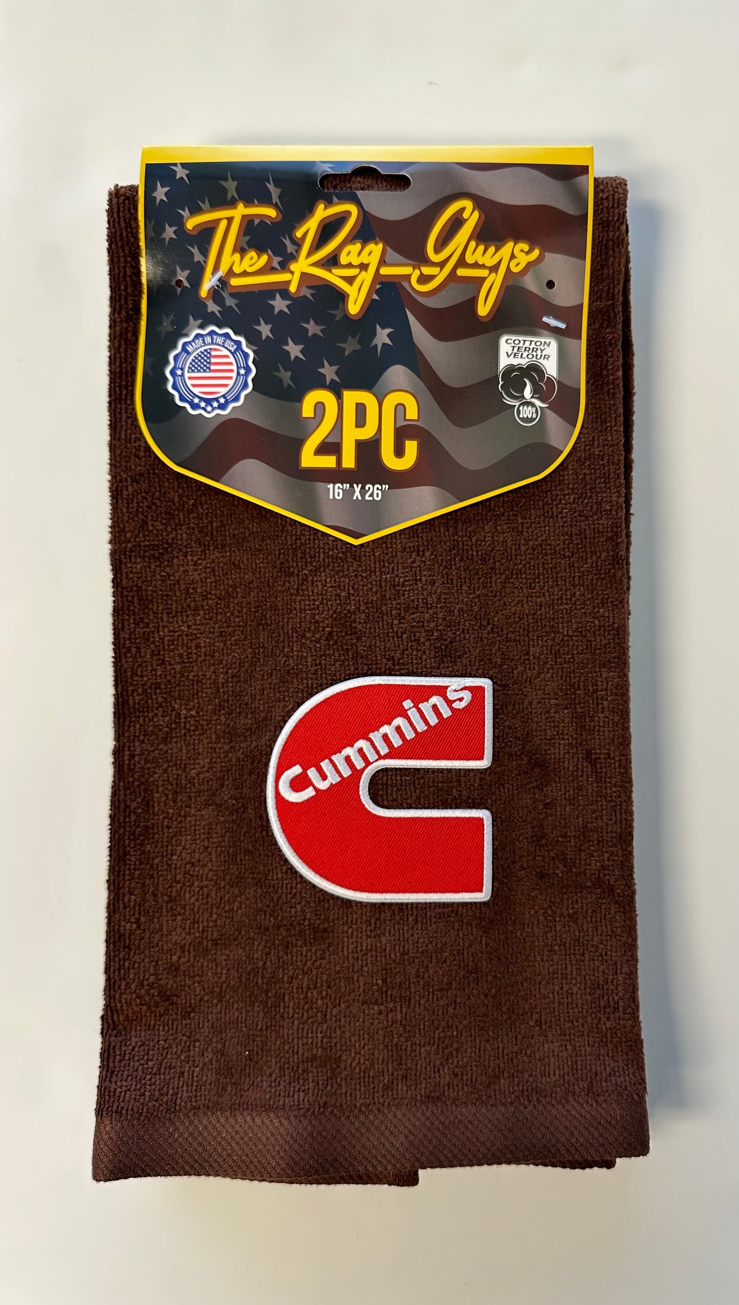 The Rag Guys - CUBR-R1 - CUMMINS Red Logo Brown Rag/Towel - Set of 2