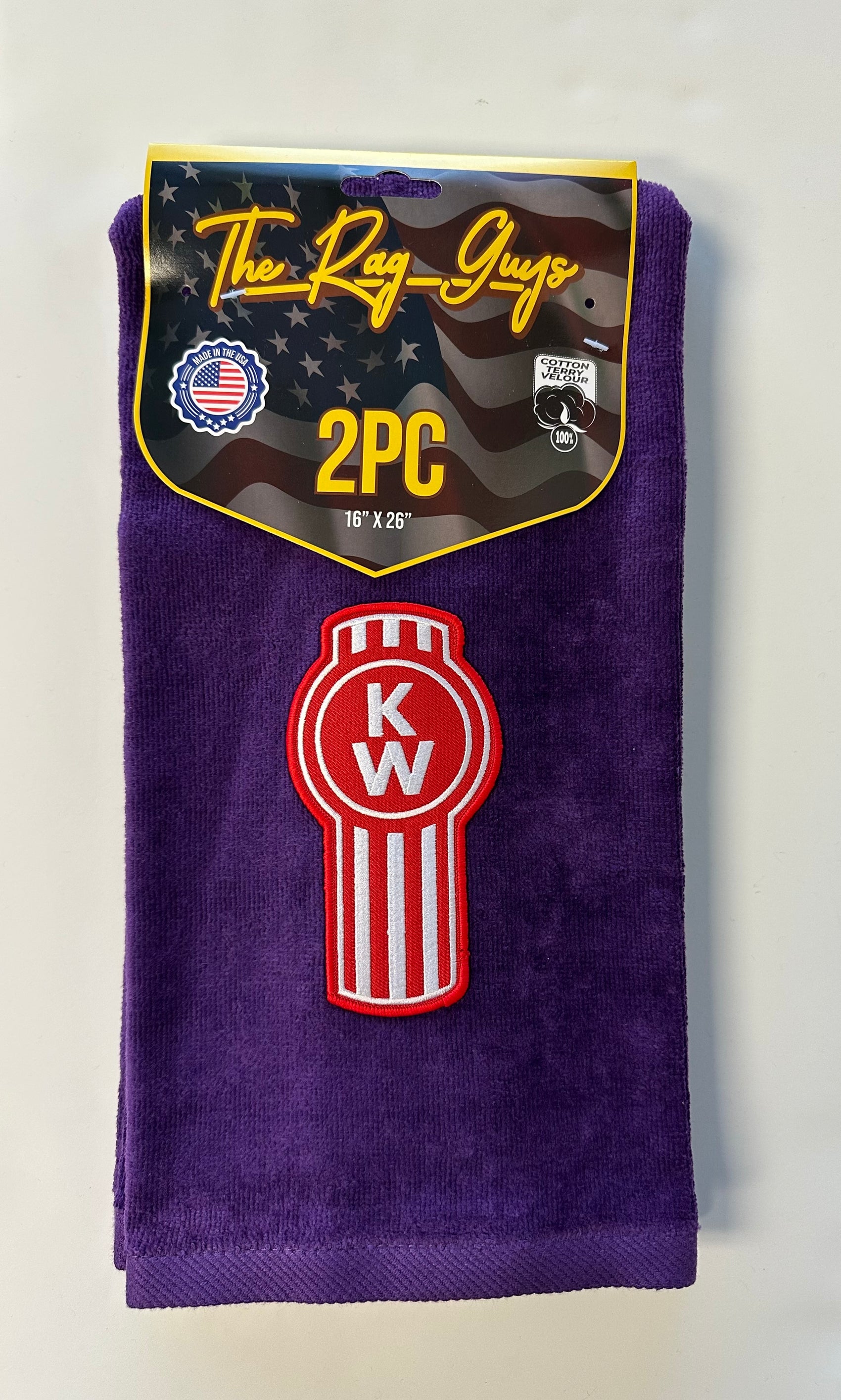 The Rag Guys - KWPU-R1 - KENWORTH Red Logo Purple Rag/Towel - Set of 2
