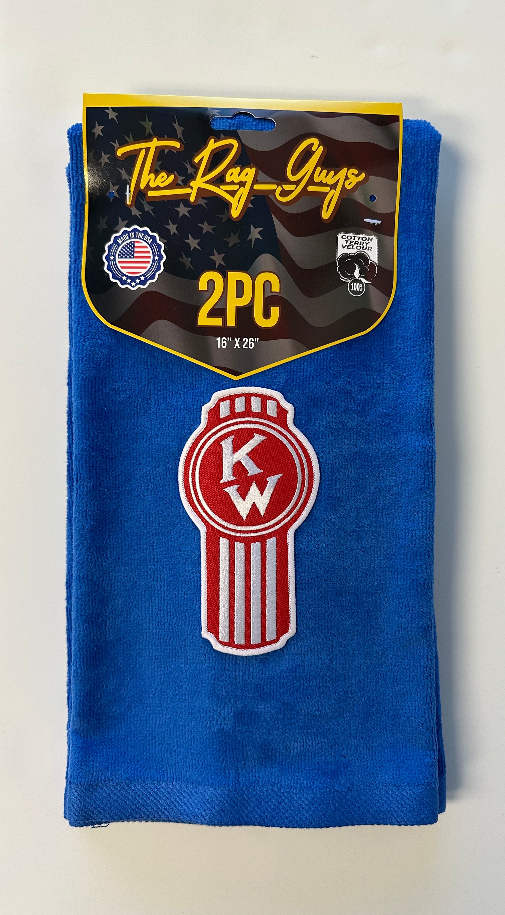 The Rag Guys - KWRB-R2 - KENWORTH Red Logo Royal Blue Rag/Towel - Set of 2