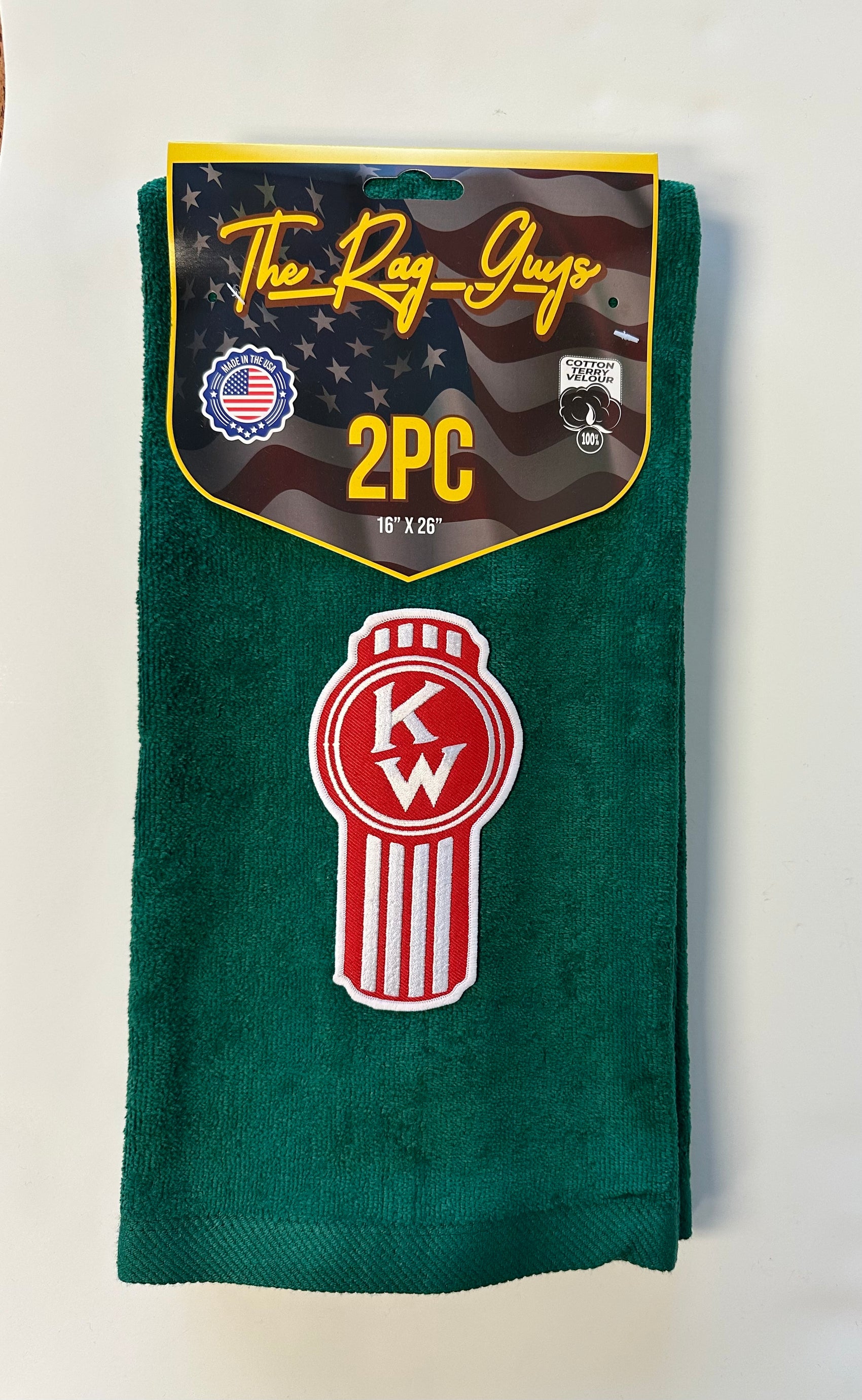The Rag Guys - KWDG-R2 - KENWORTH Red Logo Dark Green Rag/Towel - Set of 2