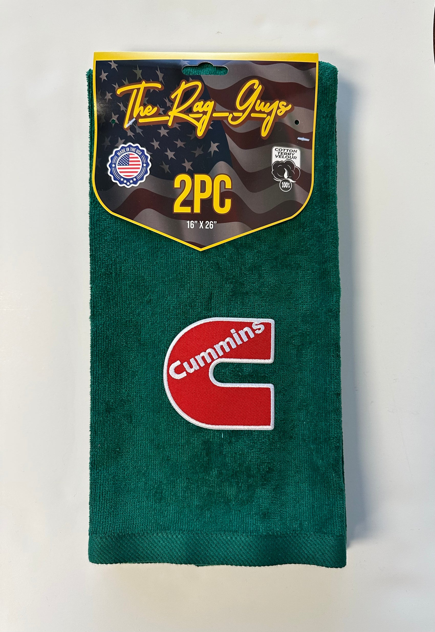 The Rag Guys - CUDG-R1 - CUMMINS Red Logo Dark Green Rag/Towel - Set of 2