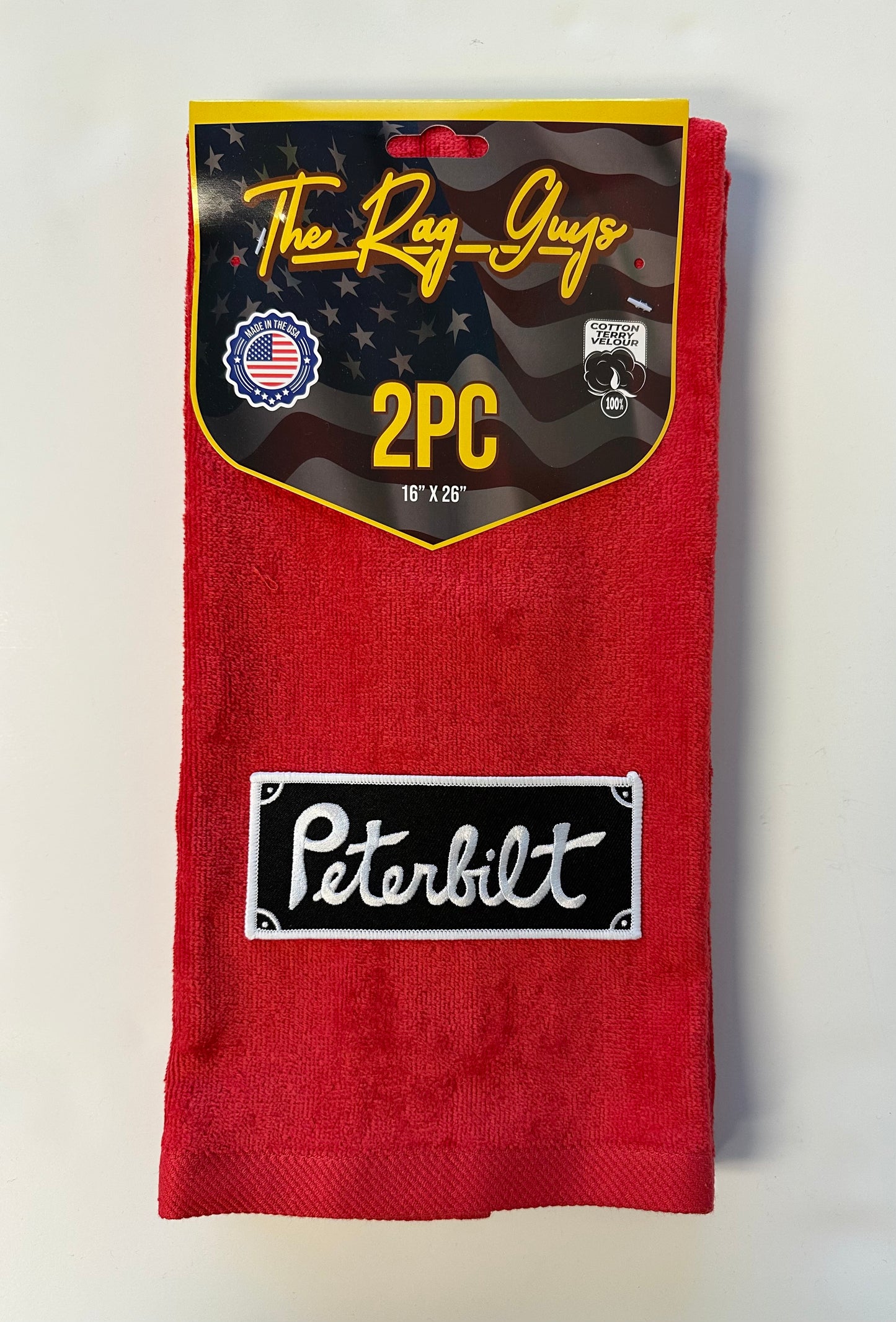 The Rag Guys - PBRD-B3 - PETERBILT Black Logo Red Rag/Towel - Set of 2