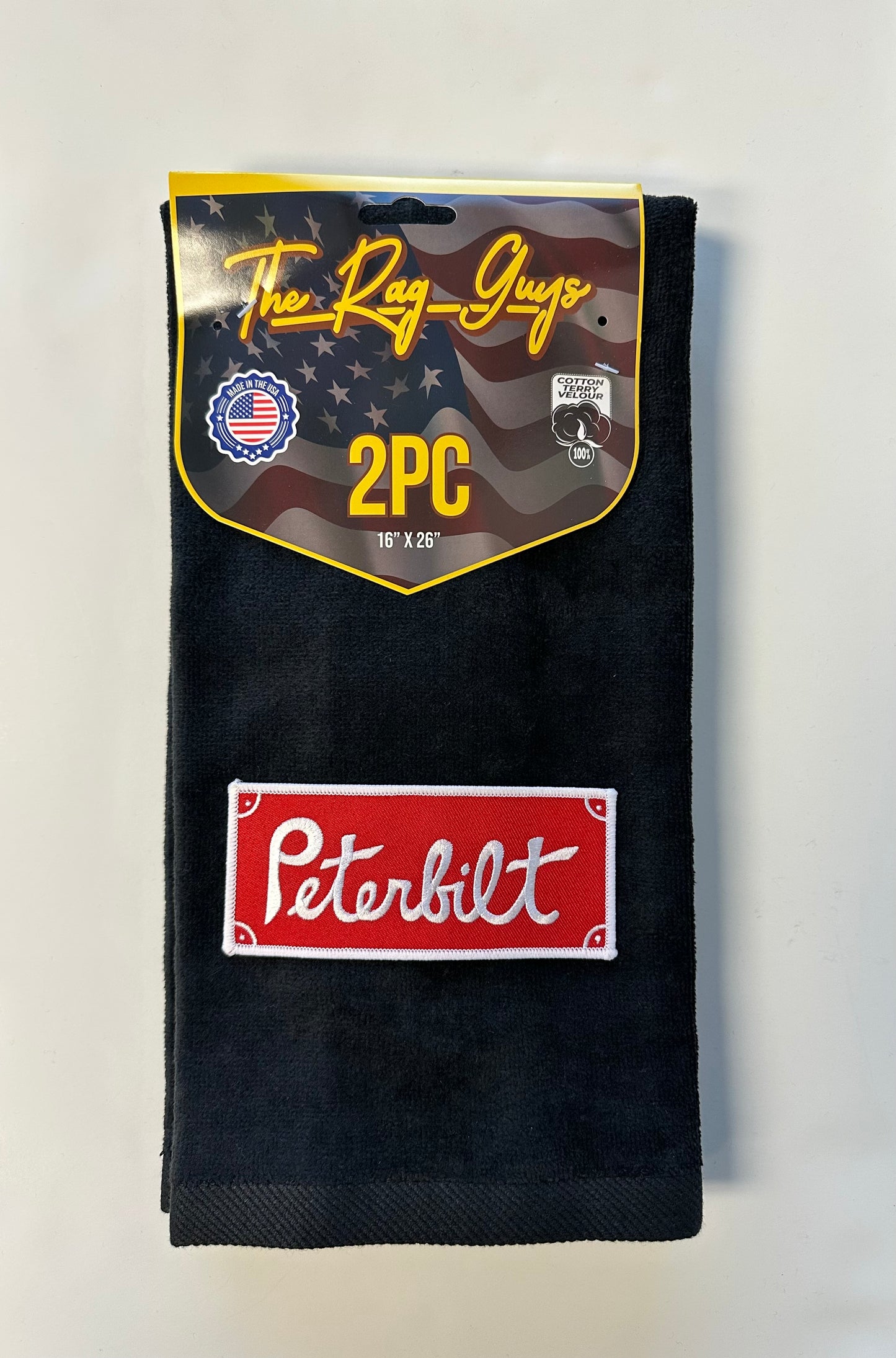 The Rag Guys - PBBK-R3 - PETERBILT Red Logo Black Rag/Towel - Set of 2