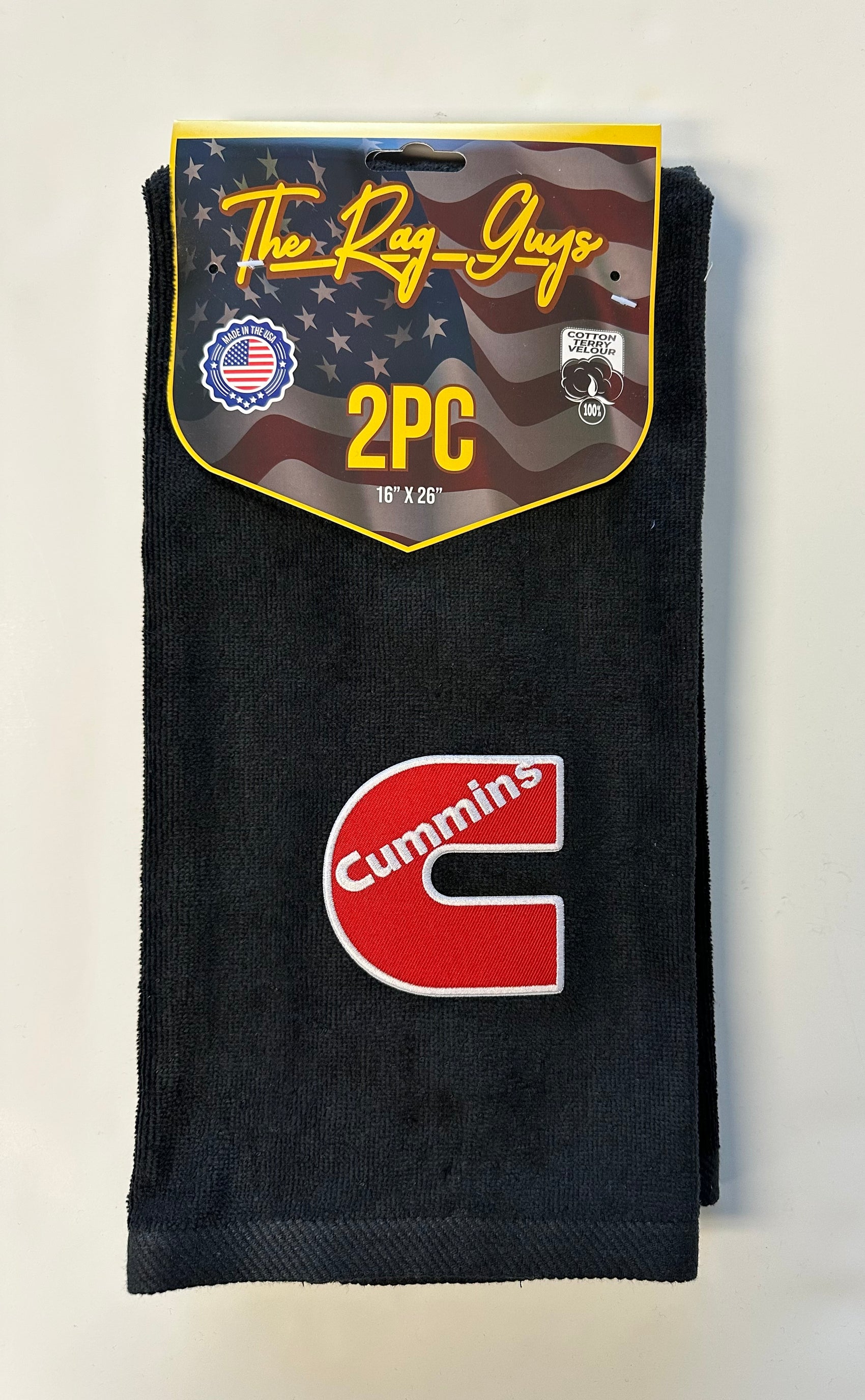 The Rag Guys - CUBK-R1 - CUMMINS Red Logo Black Door Rag/Towel - Set of 2