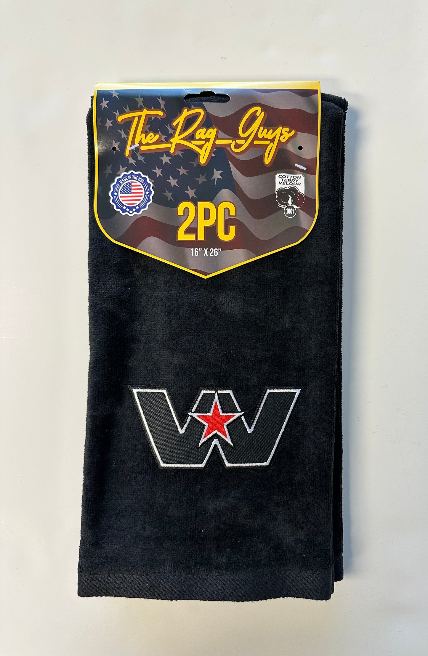 The Rag Guys - WSBK-B1 - WESTERN STAR Black Logo Black Rag/Towel - Set of 2