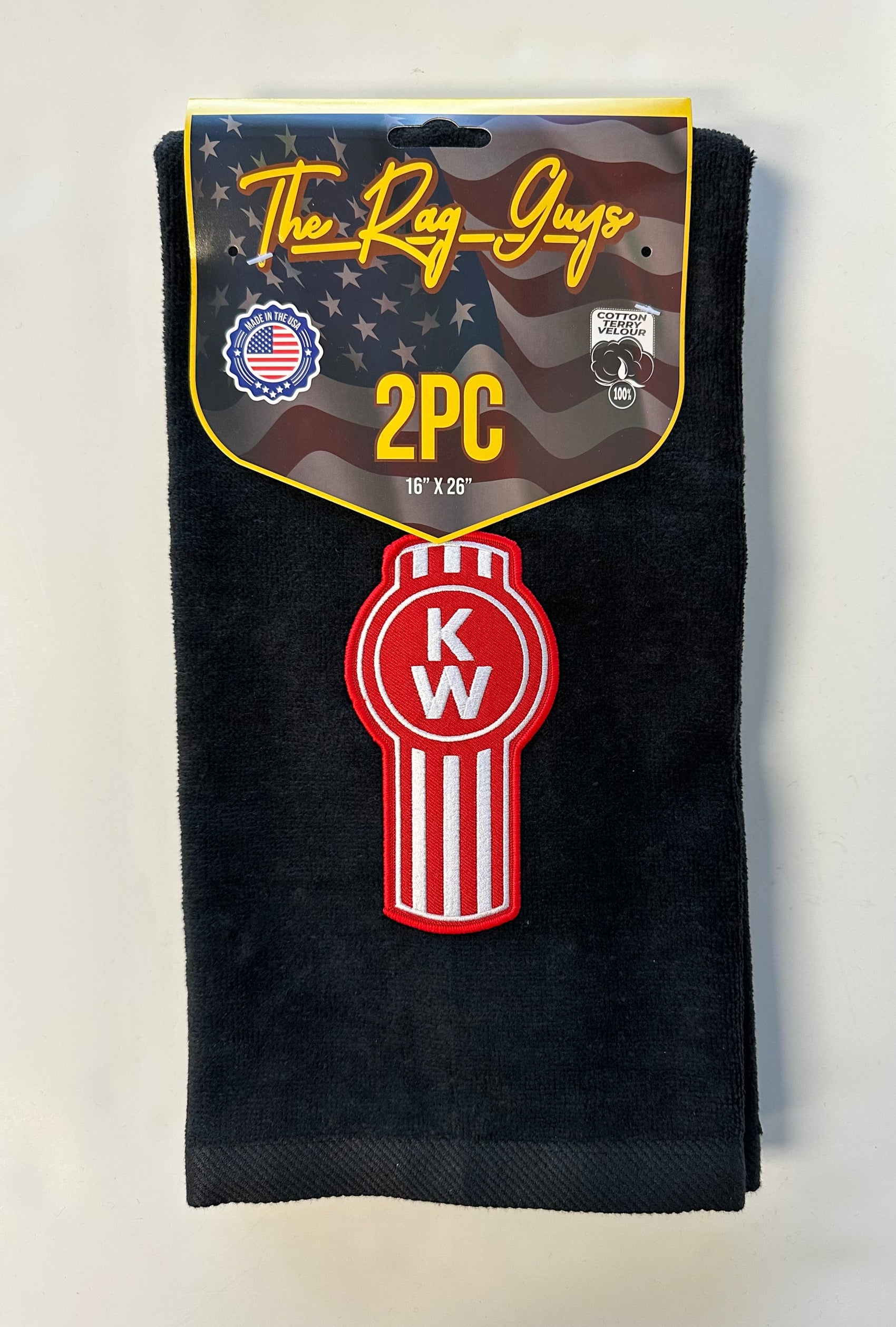 The Rag Guys - KWBK-R1 - KENWORTH Red Logo Black Rag/Towel - Set of 2