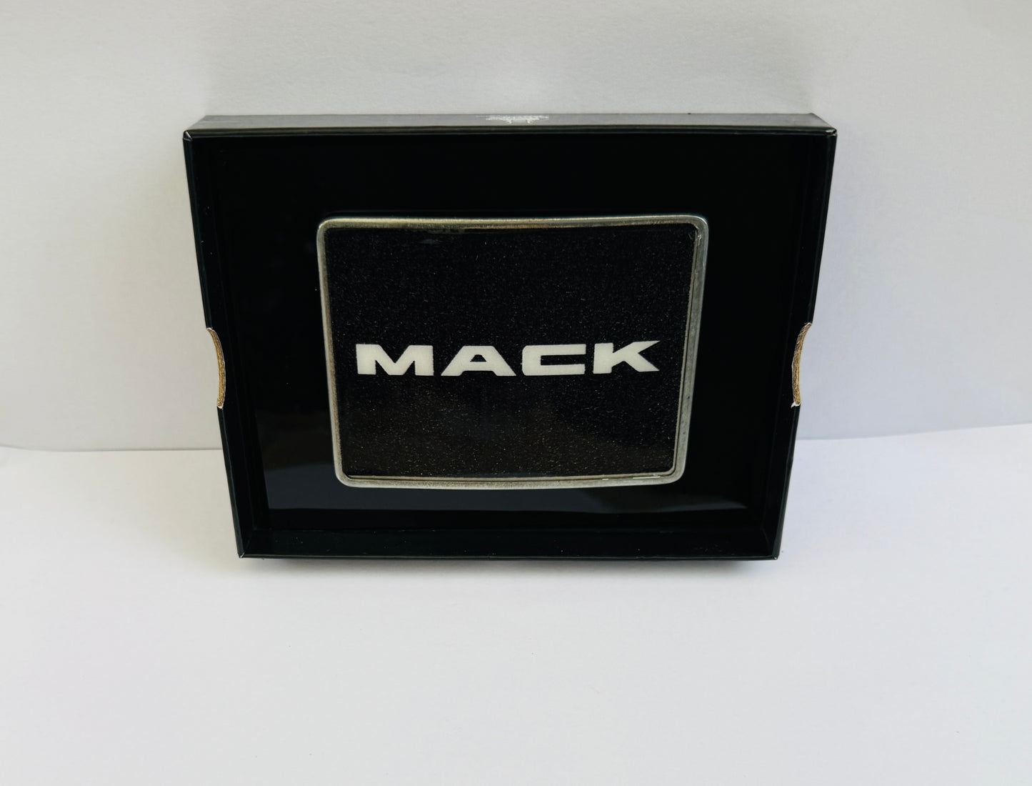 CK-BR-M1-5778 : Rectangular Belt Buckle Mack Text Logo Metallic Black