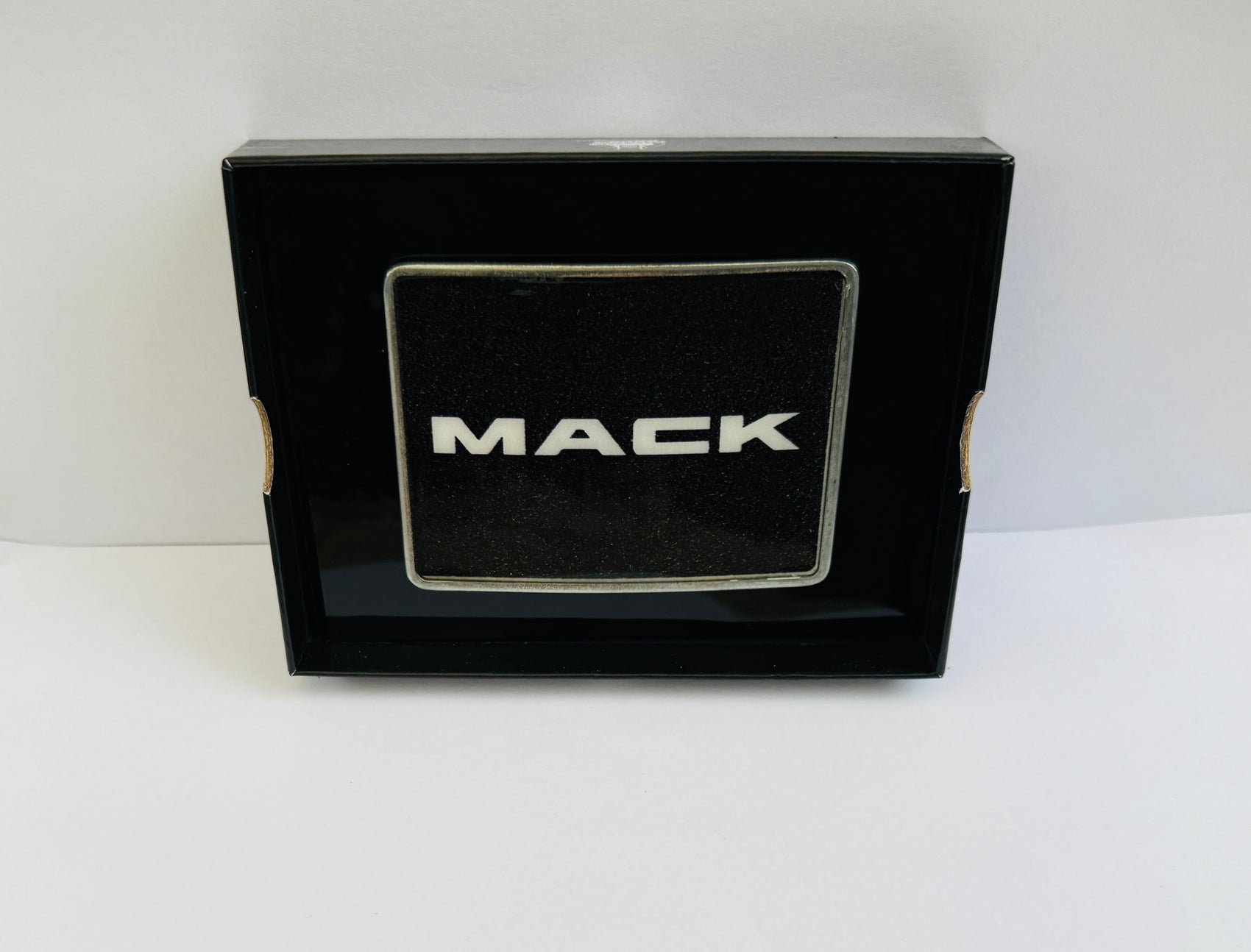 CK-BR-M1-5778 : Rectangular Belt Buckle Mack Text Logo Metallic Black