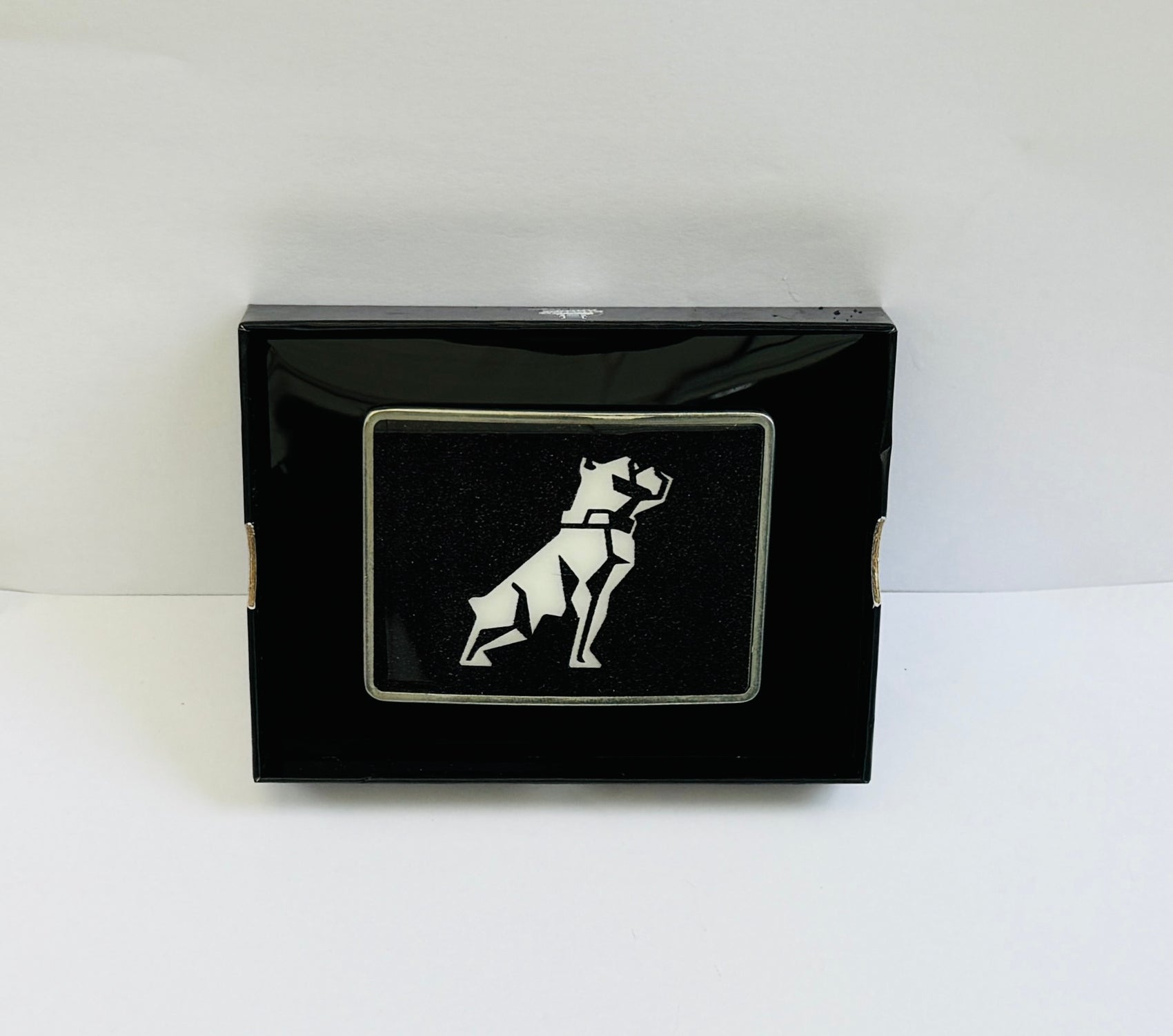 CK-BR-M2-5778 : Rectangular Belt Buckle Mack Bulldog Logo Metallic Black