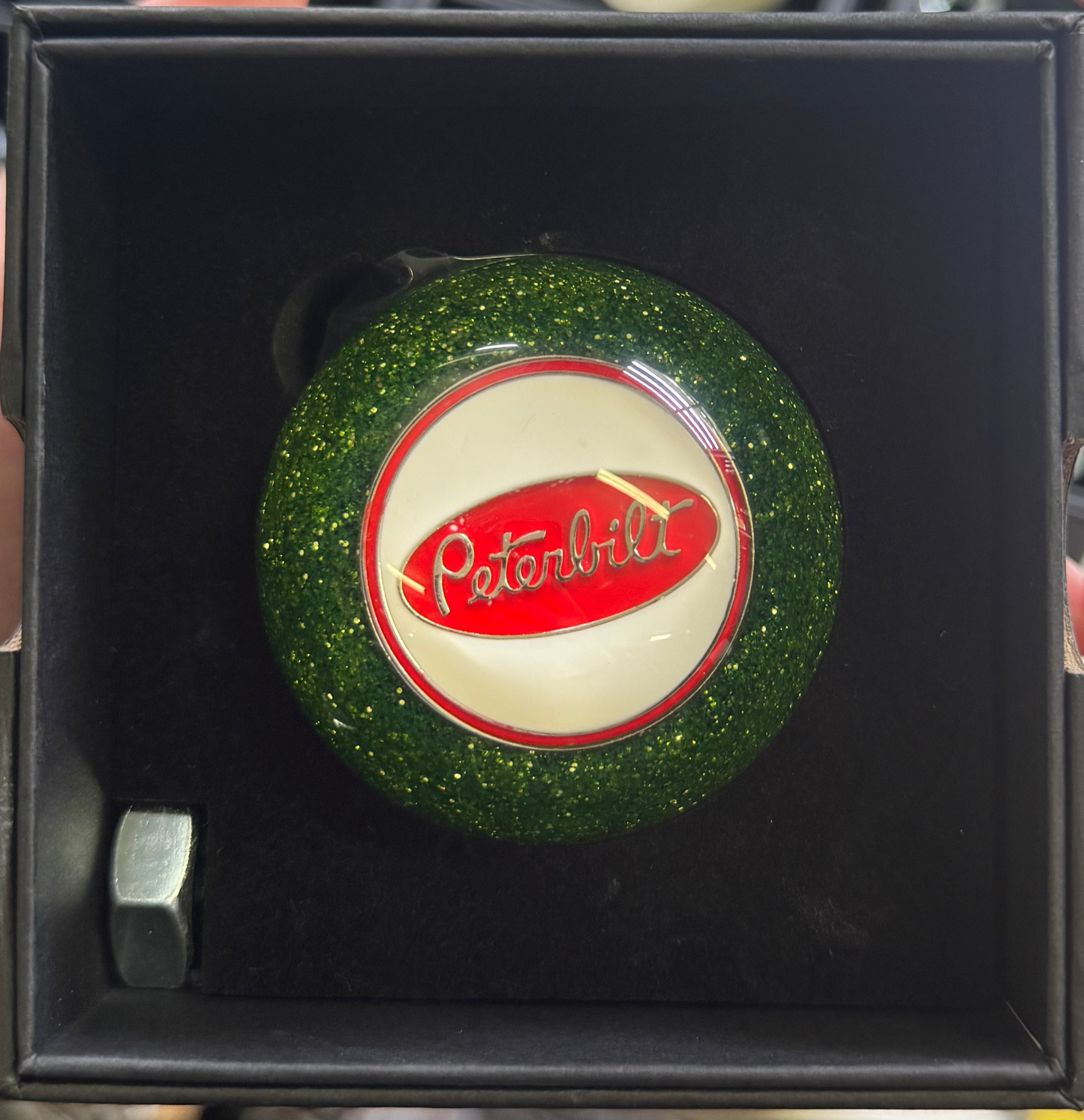 SALE - Peterbilt Green Glitter / White face Gearshift Knob