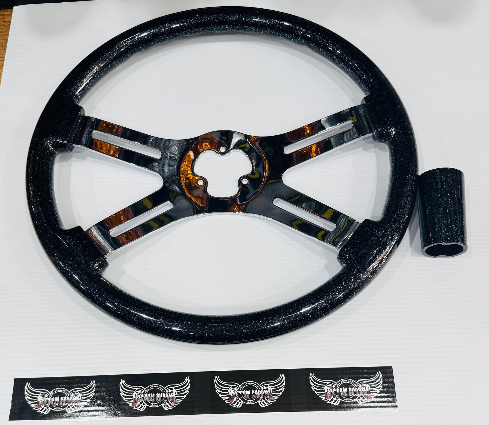 CS: Black Glitter 4 Spoke Steering Wheel with Matching Gear Shift Knob Cover