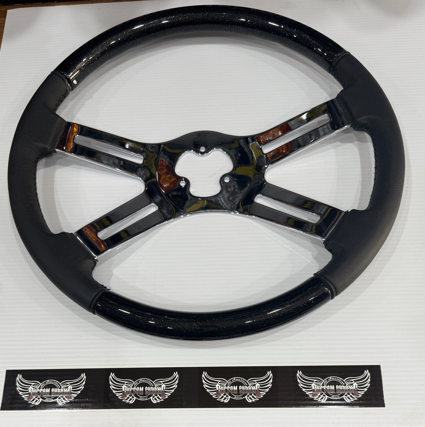 CS: Custom Black Glitter and Leather 4 Spoke Steering Wheel with complete hub kit