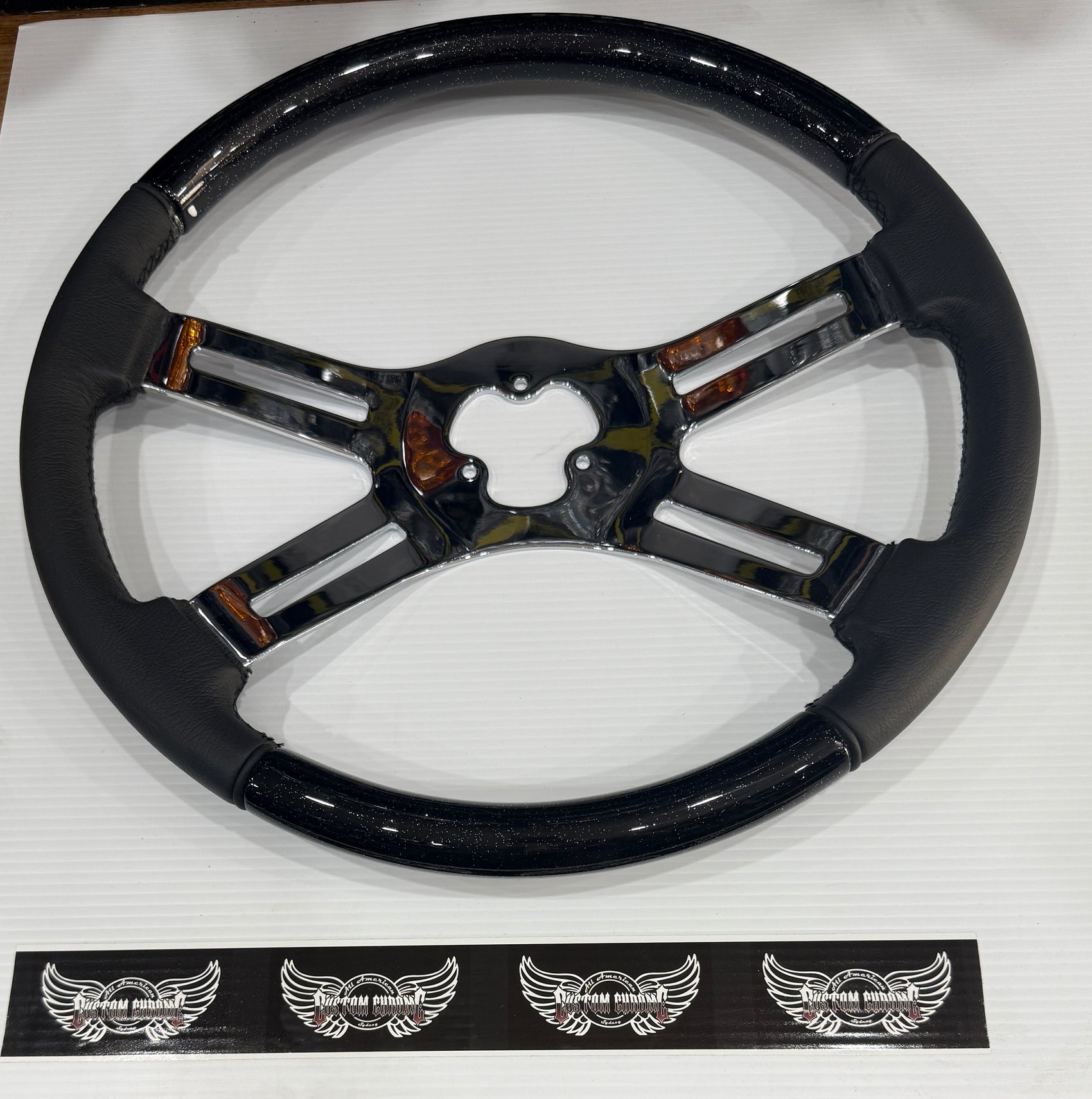CS: Custom Black Glitter and Leather 4 Spoke Steering Wheel with complete hub kit