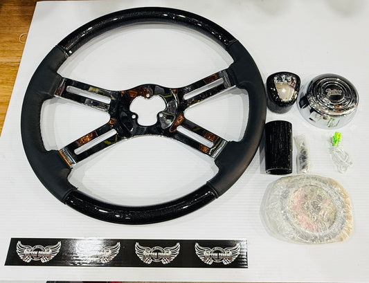CS: Custom Black Glitter and Leather 4 Spoke Steering Wheel with complete hub kit