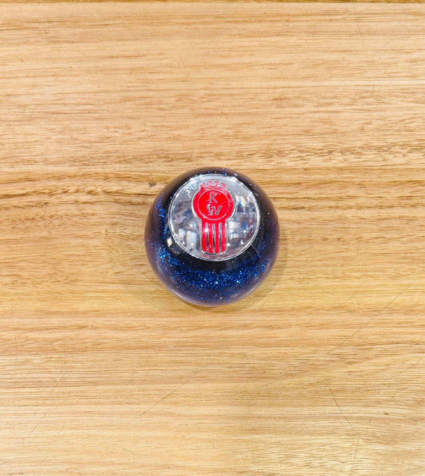 GS-KB10: KENWORTH Blue Glitter Round Knob with Round silver/red KW long logo