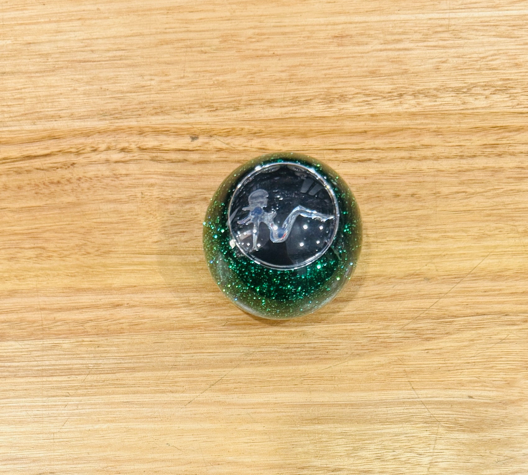 GS-NG1: Female Green Glitter Knob with Round black/silver Silhouette