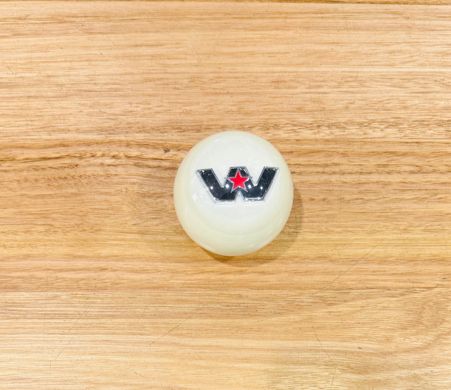 GS-WW1: WESTERN STAR White Gear Shifter Knob with Black W and silver outline