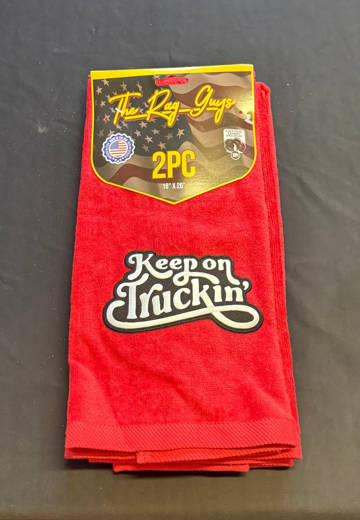 The Rag Guys - KERD-B1 - KEEP ON TRUCKING Black Logo Red Rag/Towel - Set Of 2