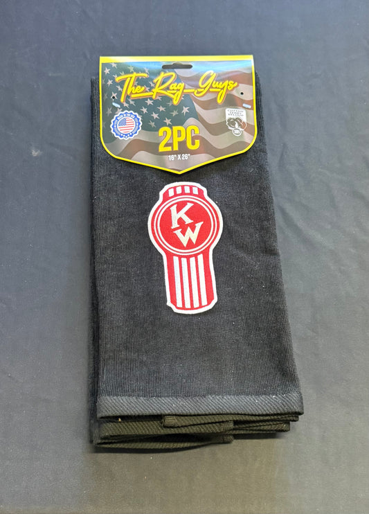 The Rag Guys - KWBK-R2 - KENWORTH Ol Skool Red Logo Black Rag/Towel - Set Of 2