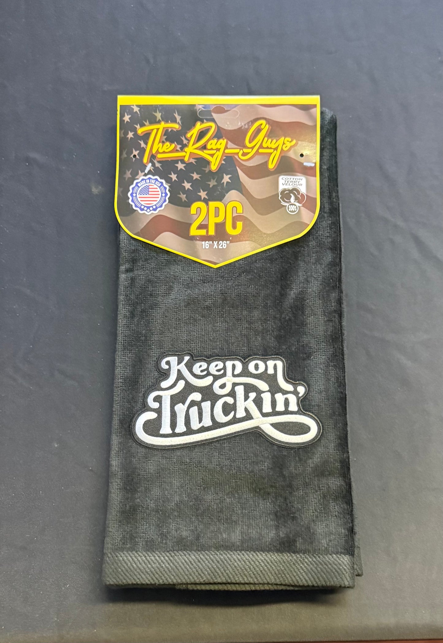 The Rag Guys - KEBK-B1: KEEP ON TRUCKING Black Logo Black Towel