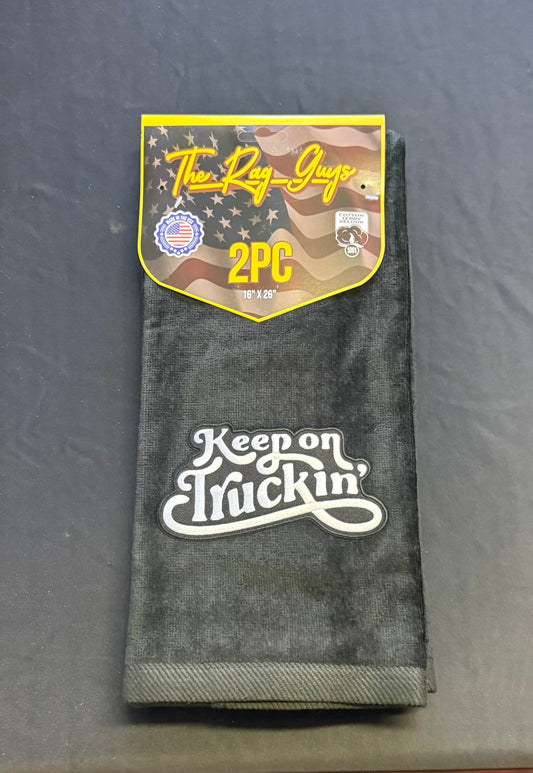 The Rag Guys - KEBK-B1: KEEP ON TRUCKING Black Logo Black Towel