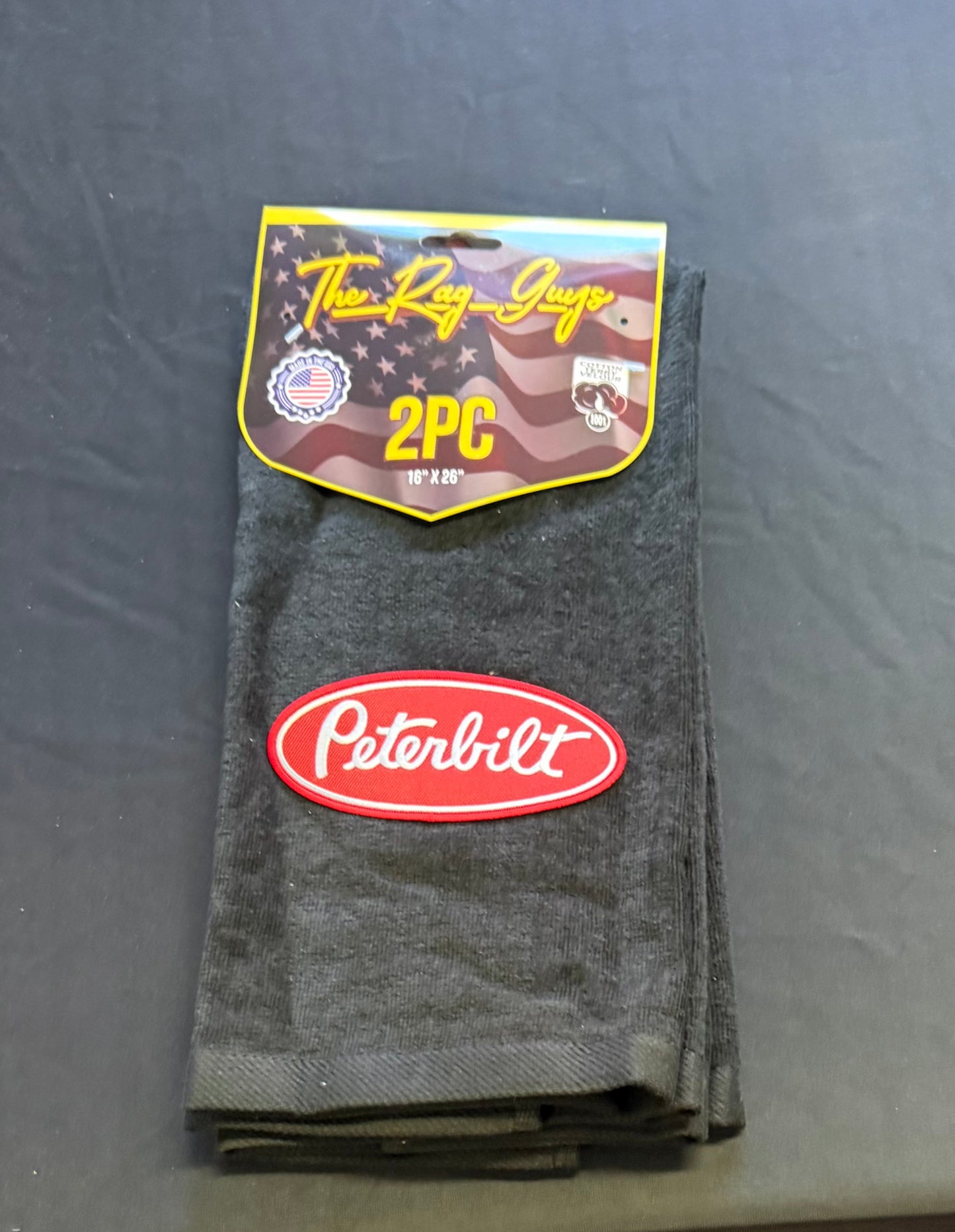 The Rag Guys - PBBK-R1 - PETERBILT Red Oval Logo Black Rag/Towel - Set Of 2