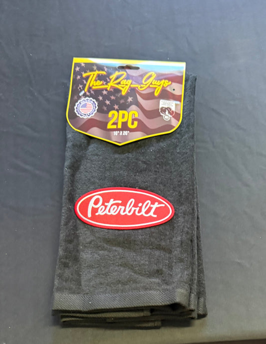 The Rag Guys - PBBK-R1 - PETERBILT Red Oval Logo Black Rag/Towel - Set Of 2