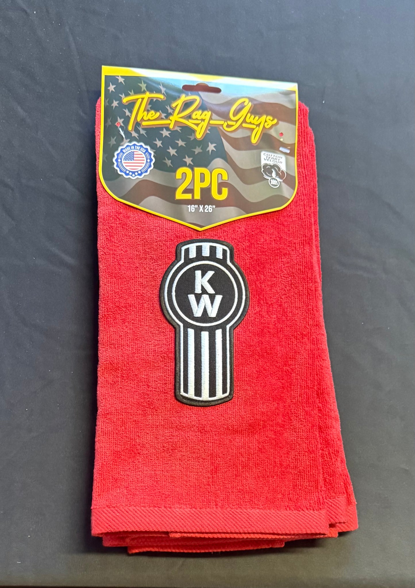 The Rag Guys - KWRD-B1 - KENWORTH Black Logo Red Rag/Towel - Set Of 2