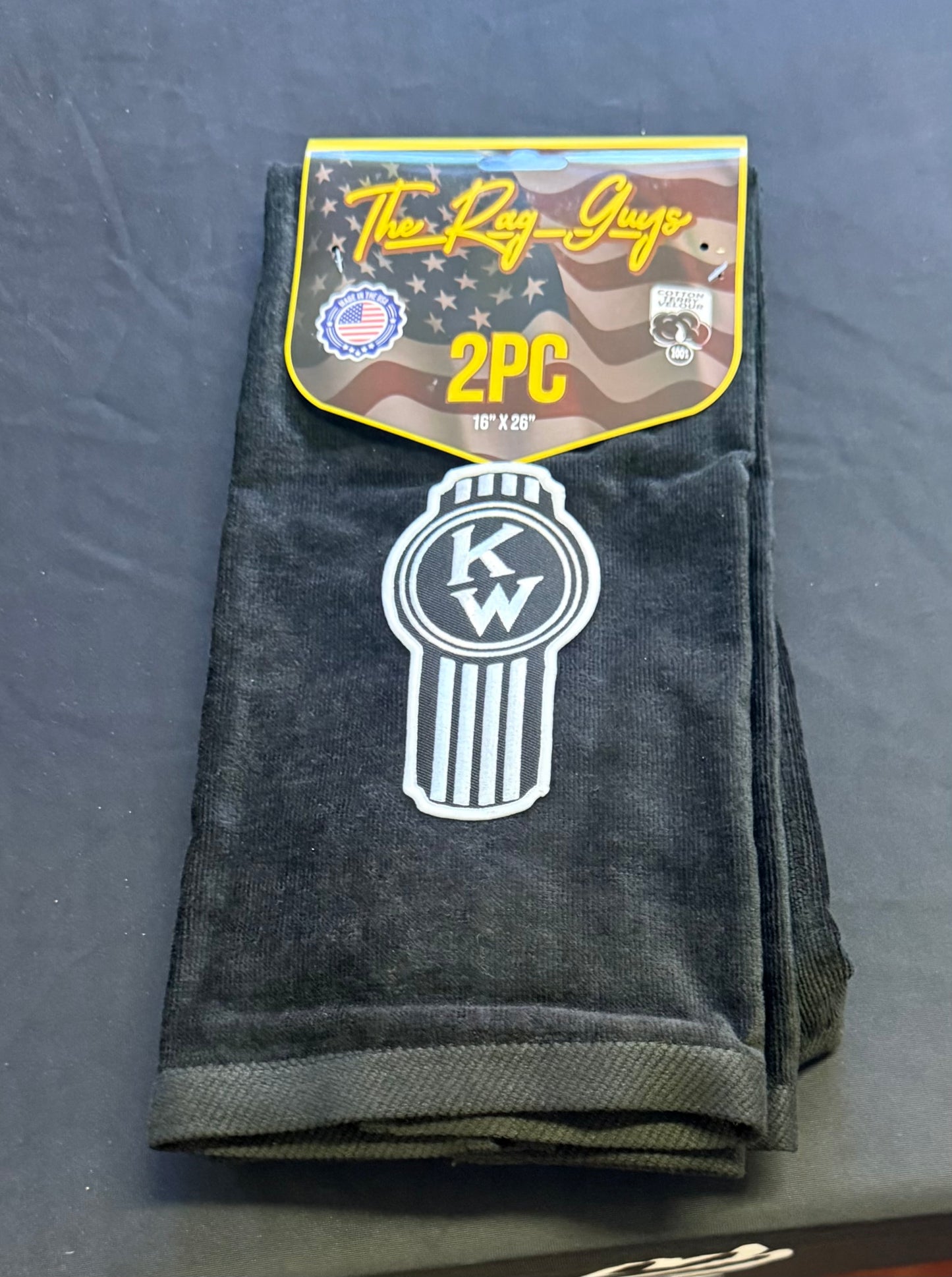The Rag Guys - KWBK-B2 - KENWORTH Ol Skool Black Logo Black Rag/Towel - Set Of 2