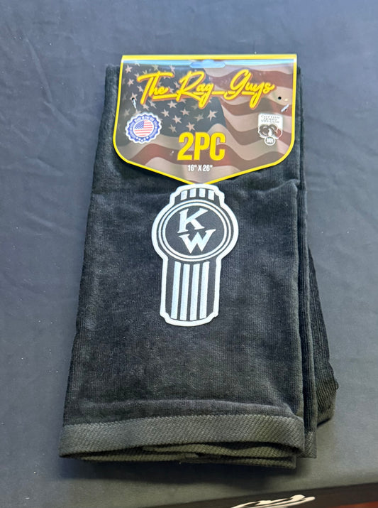 The Rag Guys - KWBK-B2 - KENWORTH Ol Skool Black Logo Black Rag/Towel - Set Of 2