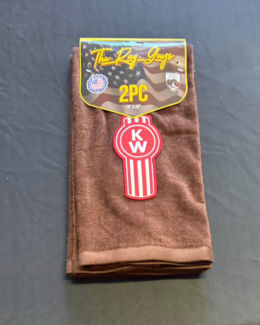 The Rag Guys - KWBR-R1 - KENWORTH Red Logo Brown Rag/Towel - Set Of 2