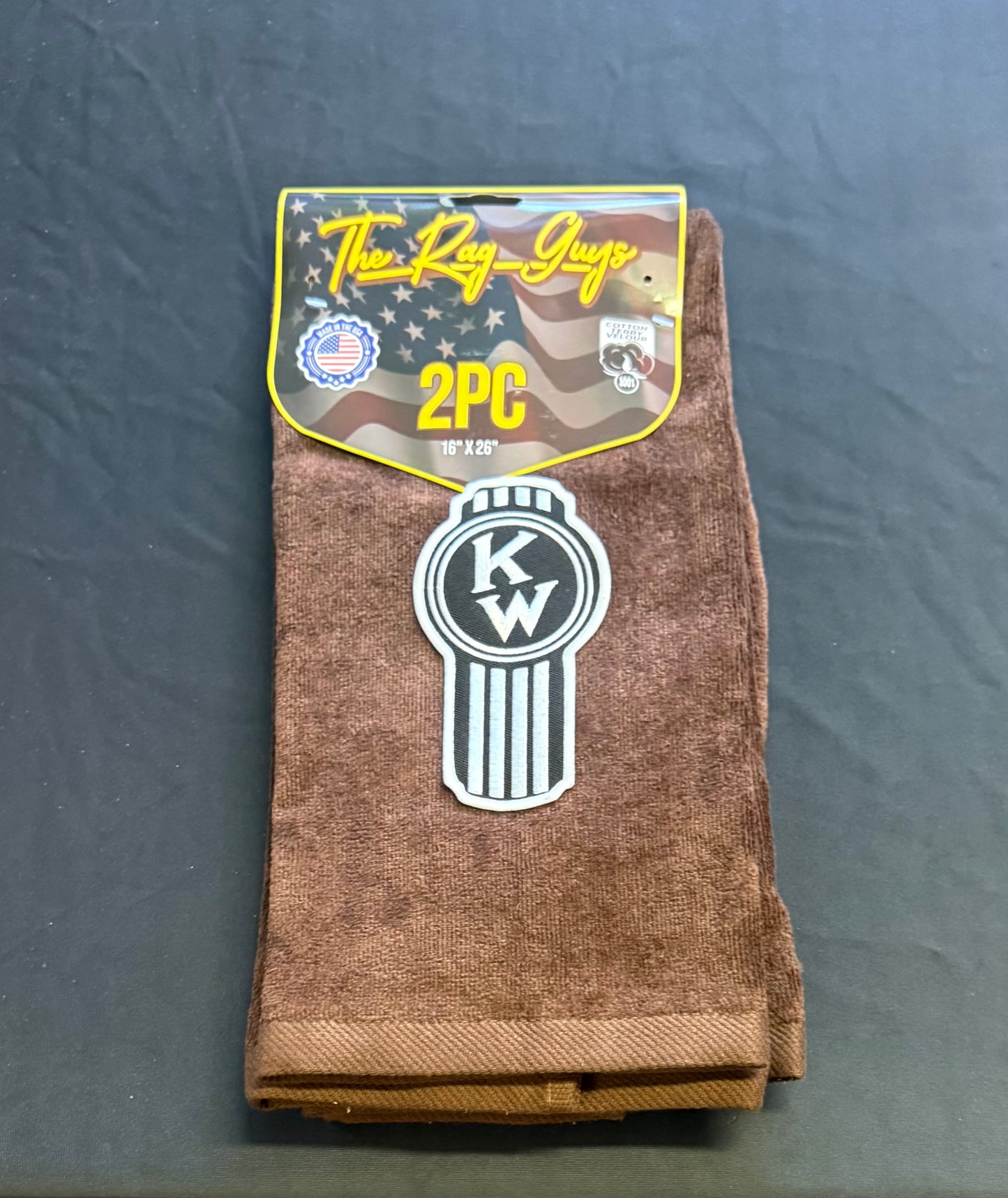 The Rag Guys - KWBR-B2 - KENWORTH Ol Skool Brown Rag/Towel Black Logo - Set Of 2