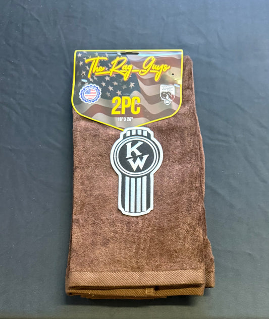 The Rag Guys - KWBR-B2 - KENWORTH Ol Skool Brown Rag/Towel Black Logo - Set Of 2