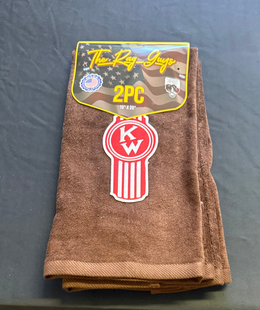 The Rag Guys - KWBR-R2 - KENWORTH Red Ol Skool Logo Brown Rag/Towel - Set Of 2